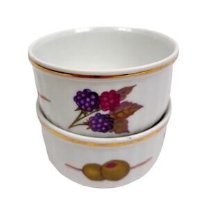 2 Vintage Royal Worcester Evesham Gold Ramekin Dishes Porcelain Berry Olive 60s